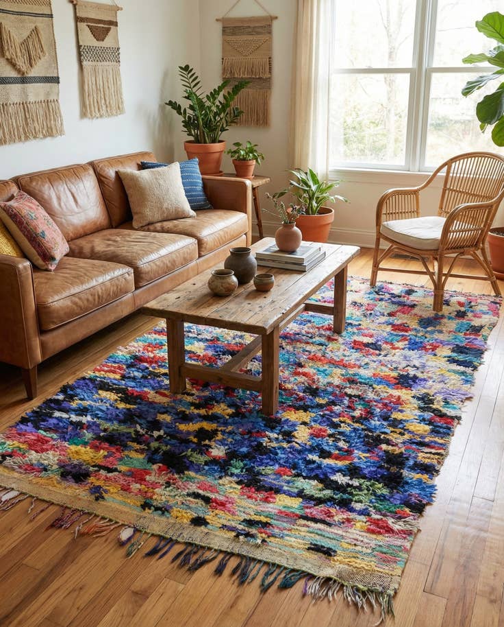 Detail image of 4' 10 x 8' Hand Knotted Moroccan Wool Rug