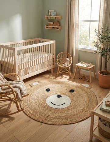 Natural and White Kids Braided Jute Round Rug