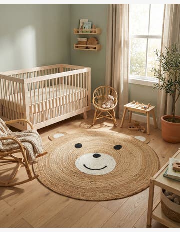 Natural and White Kids Braided Jute Round Rug