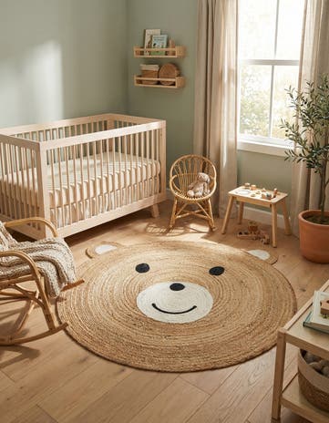 Natural and White Kids Braided Jute Round Rug