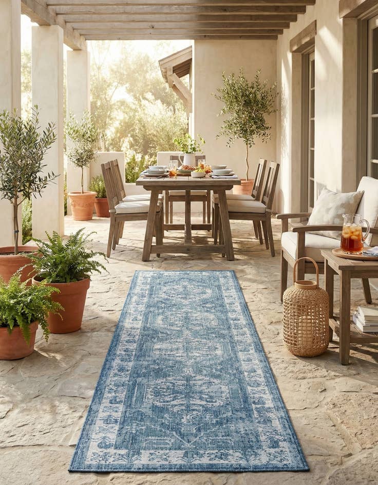 Detail image of 2' 7 x 12'  Washable Traditional Indoor / Outdoor Runner Rug