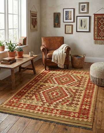 3' 3 x 5' 2 Hand Woven Kilim Maymana Wool Rug