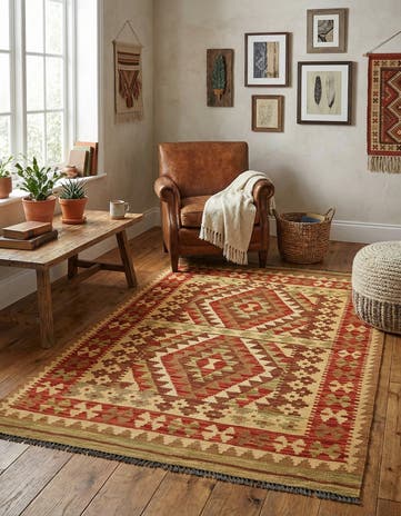 3' 3 x 5' 2 Hand Woven Kilim Maymana Wool Rug