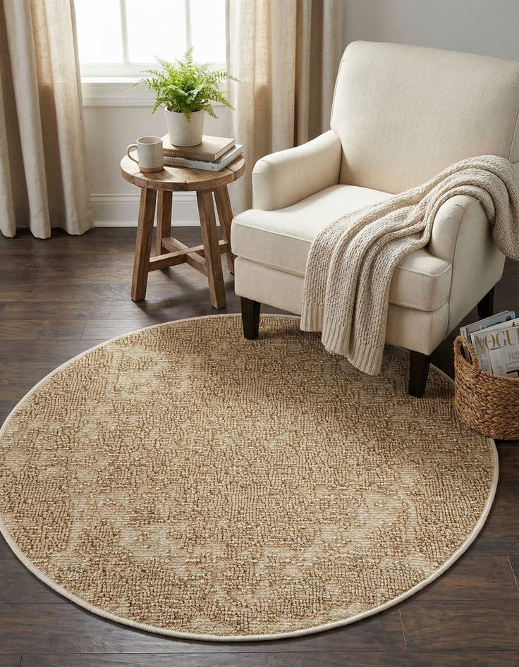 Detail image of 3' 1 x 3' 1  Washable Traditional Indoor / Outdoor Round Rug
