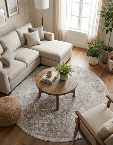Gray Oxford Round Rug