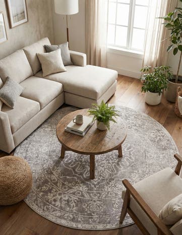 Gray Oxford Round Rug