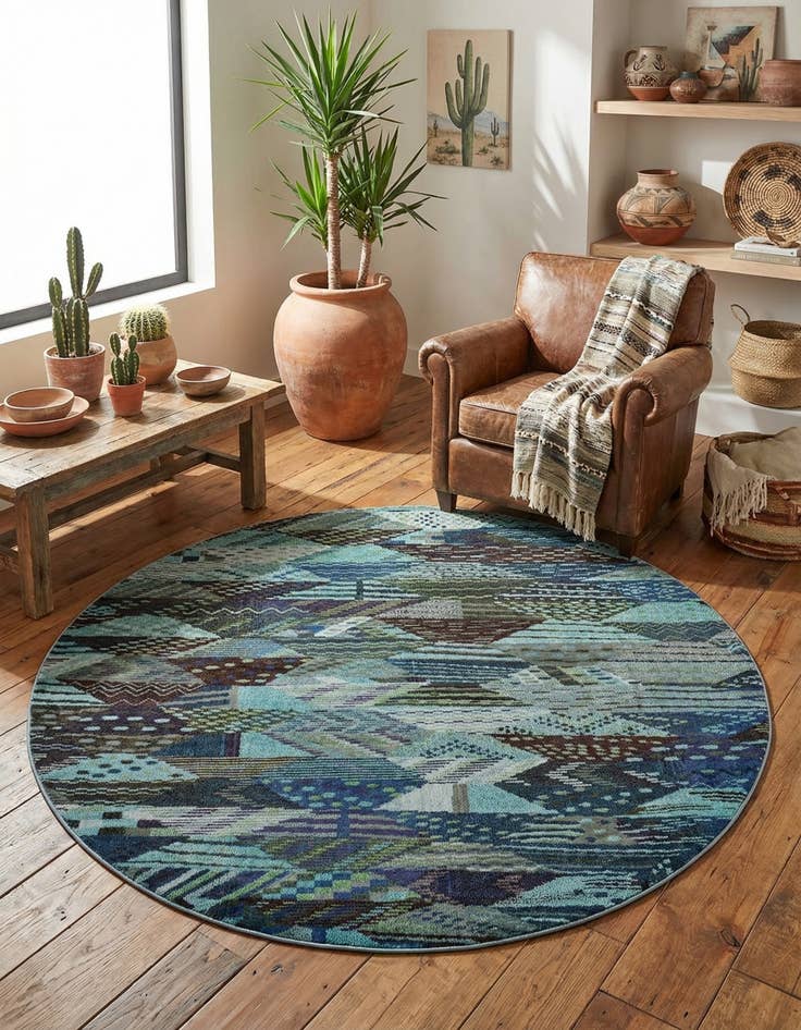 Detail image of 8' x 8'  Washable Santa Fe Round Rug