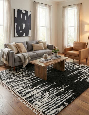 Black and White Serenity Shag Square Rug