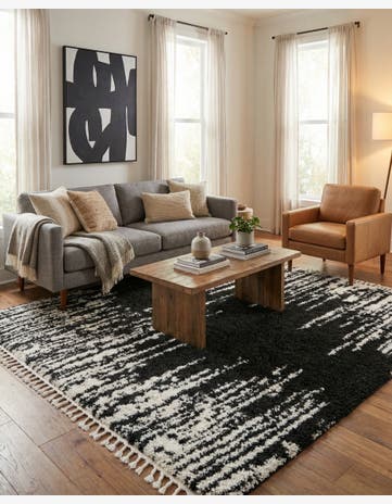 Black and White Serenity Shag Square Rug