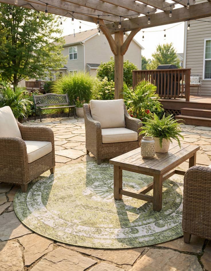 Detail image of 5' 3 x 5' 3  Washable Traditional Indoor / Outdoor Round Rug