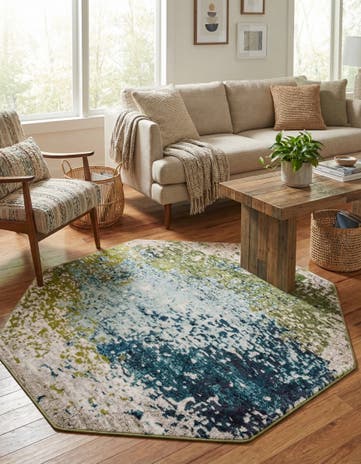 Blue Washable Hyacinth Octagon Rug
