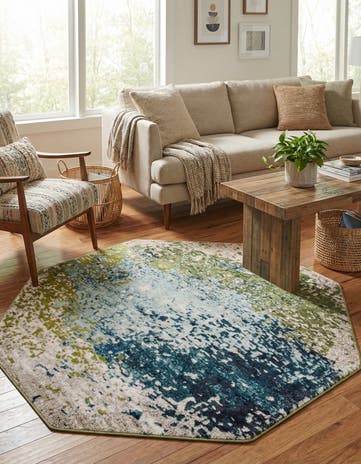 Blue Washable Hyacinth Octagon Rug