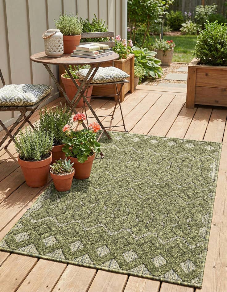 Detail image of 2' x 3'  Washable Trellis Textured Indoor / Outdoor Rug