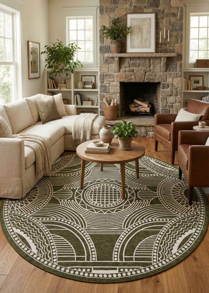 13' x 13' Easy-Clean Traditional Indoor / Outdoor Round Rug