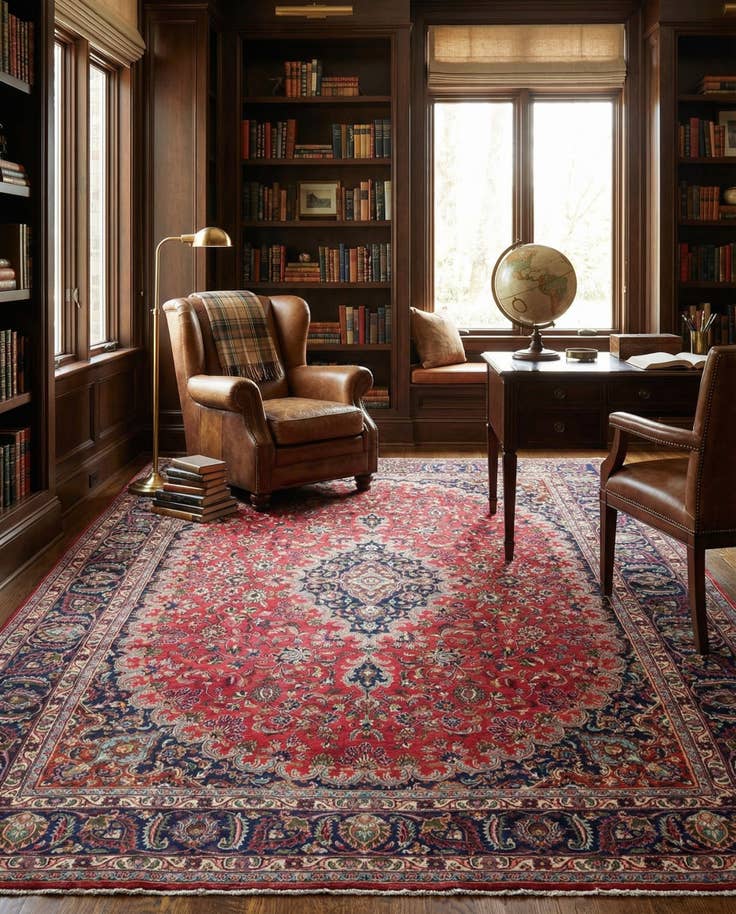 Detail image of 9' 7 x 12' 7 Hand Knotted Mashad Persian Wool Rug