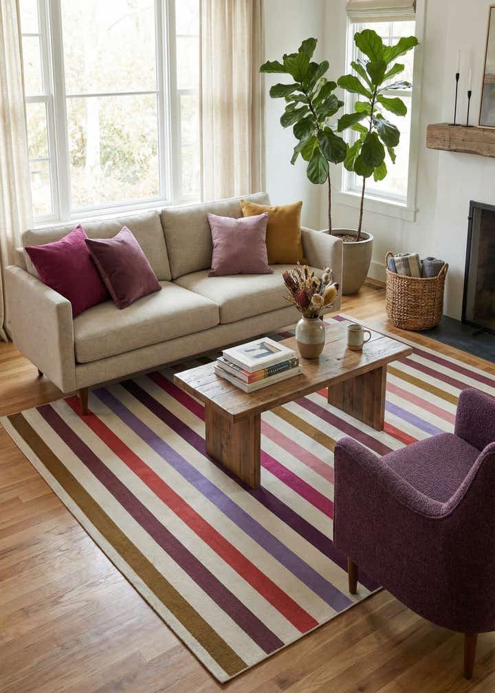 7' 10 x 7' 10 Easy-Clean Striped Indoor / Outdoor Square Rug