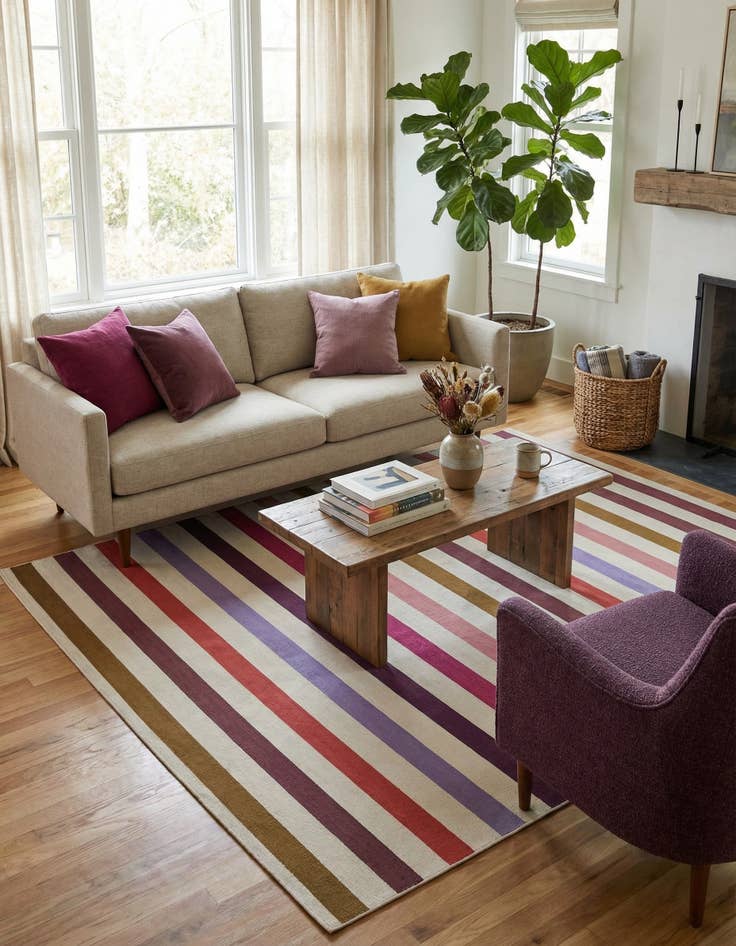 Detail image of 7' 10 x 7' 10 Easy-Clean Striped Indoor / Outdoor Square Rug