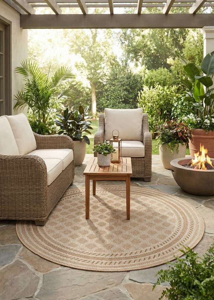 5' 1 x 5' 1 Easy-Clean Trellis Indoor / Outdoor Round Rug