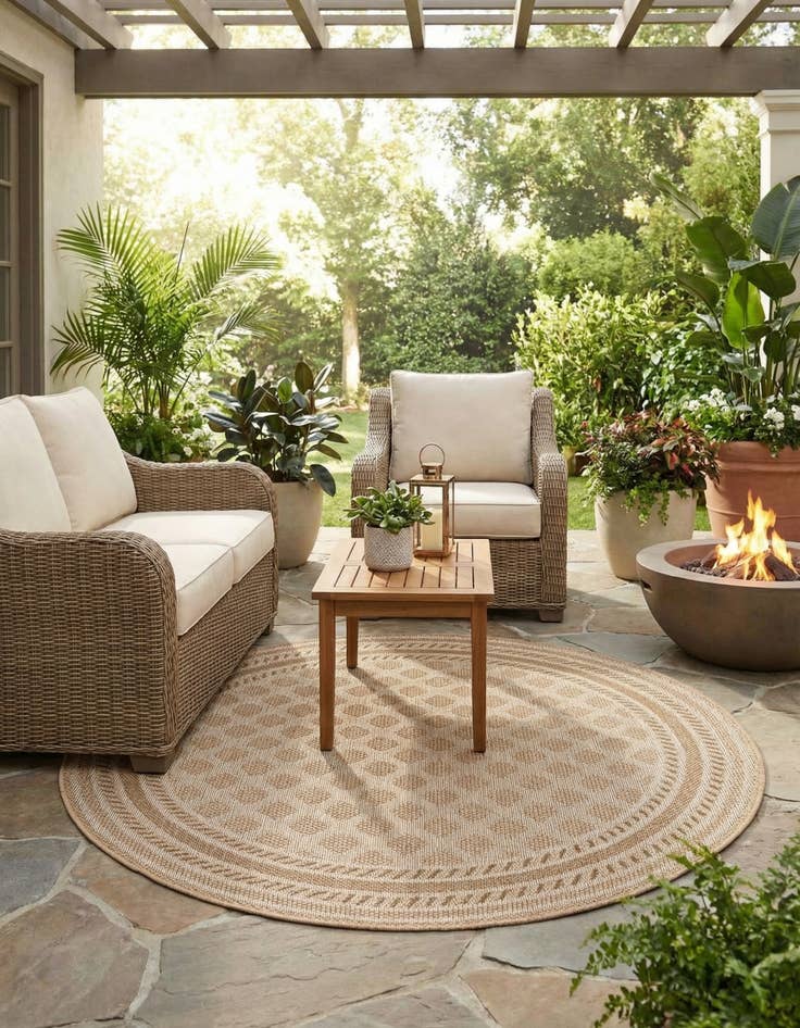 Detail image of  5' 1 x 5' 1  Washable Lattice Indoor / Outdoor Round Rug
