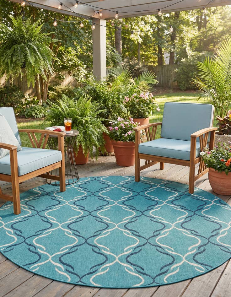 Detail image of 7' x 7' Easy-Clean Trellis Indoor / Outdoor Round Rug
