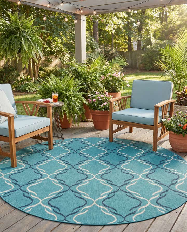 7' x 7' Easy-Clean Trellis Indoor / Outdoor Round Rug