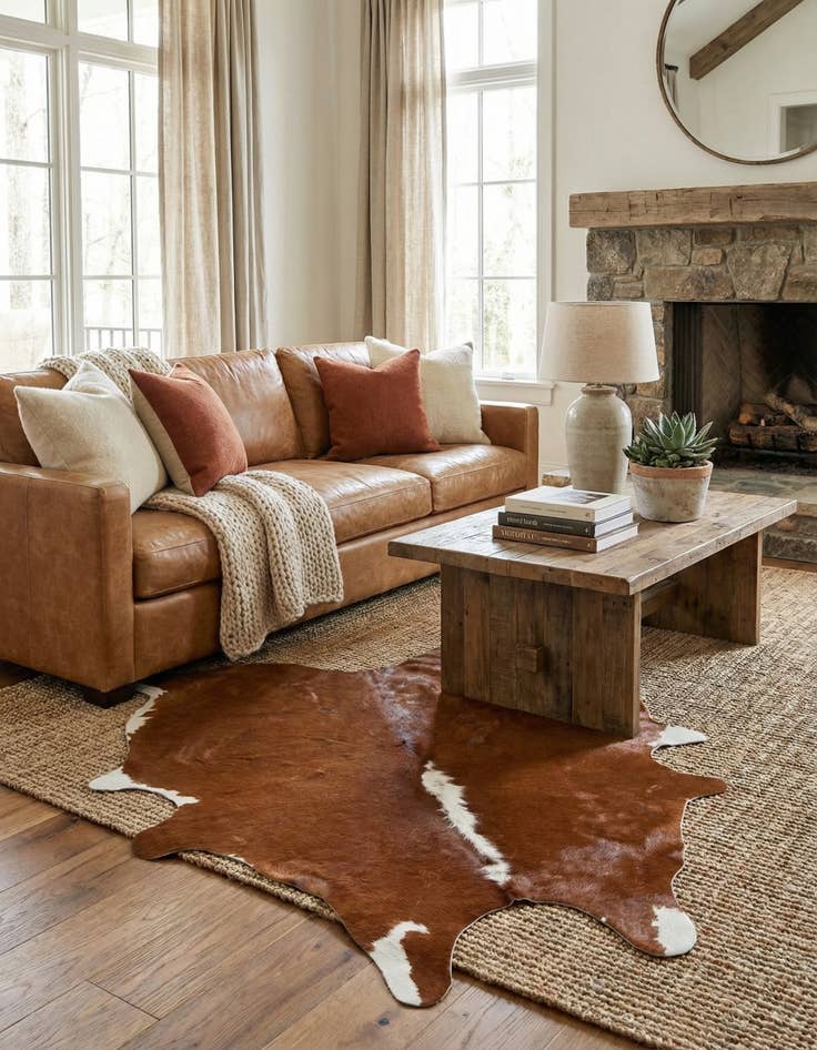 Detail image of 5' 1 x 6' 2 Cowhide Leather Rug