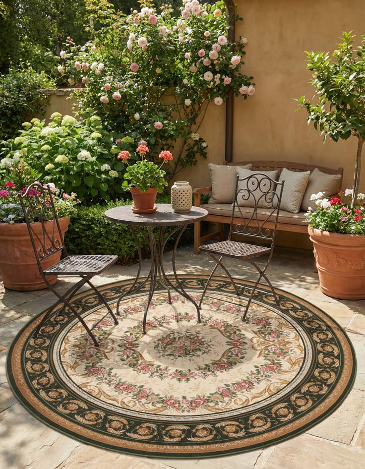 Detail image of 7' 10 x 7' 10  Washable Traditional Indoor / Outdoor Round Rug