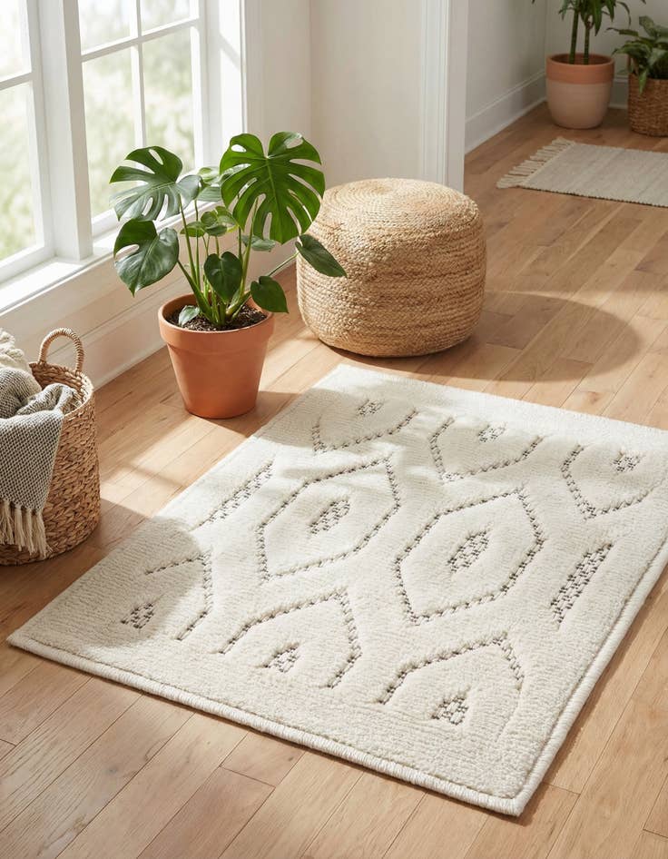 Detail image of 1' 4 x 1' 4  Washable Trellis Textured Indoor / Outdoor Sample Rug