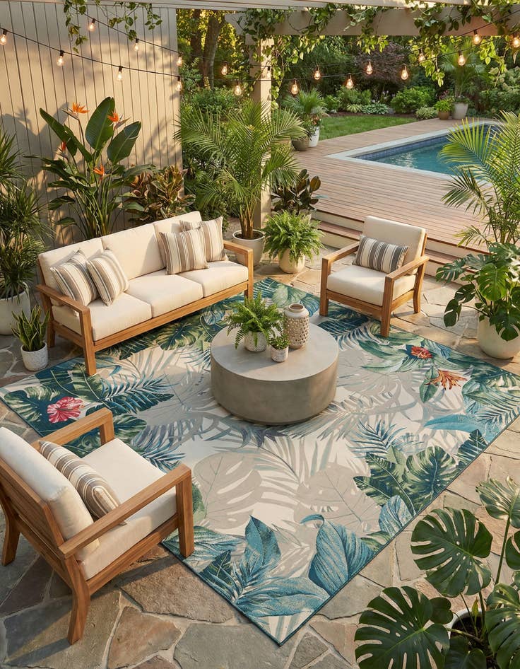 Detail image of 12' x 12'  Washable Botanical Indoor / Outdoor Square Rug