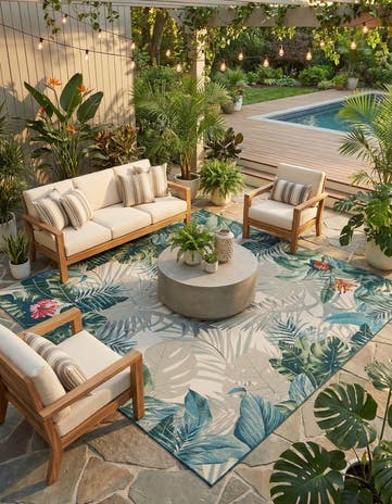 12' x 12' Easy-Clean Botanical Indoor / Outdoor Square Rug