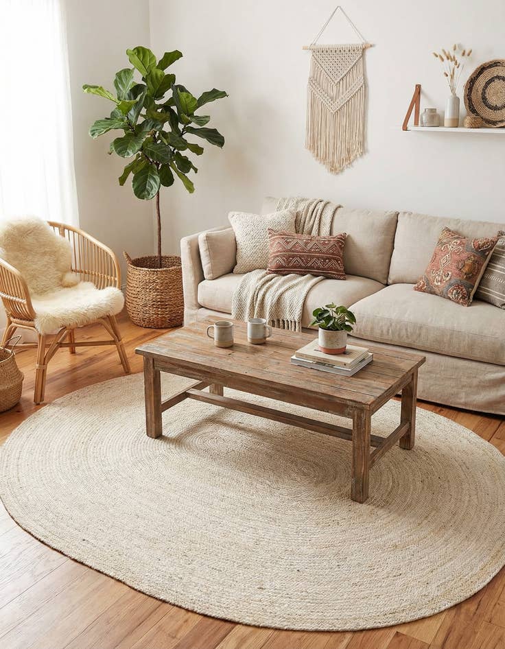 Detail image of 8' x 10'  Hand Braided Jute Oval Rug