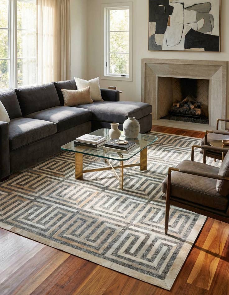 Detail image of 5' 3 x 8' Cowhide Leather Rug