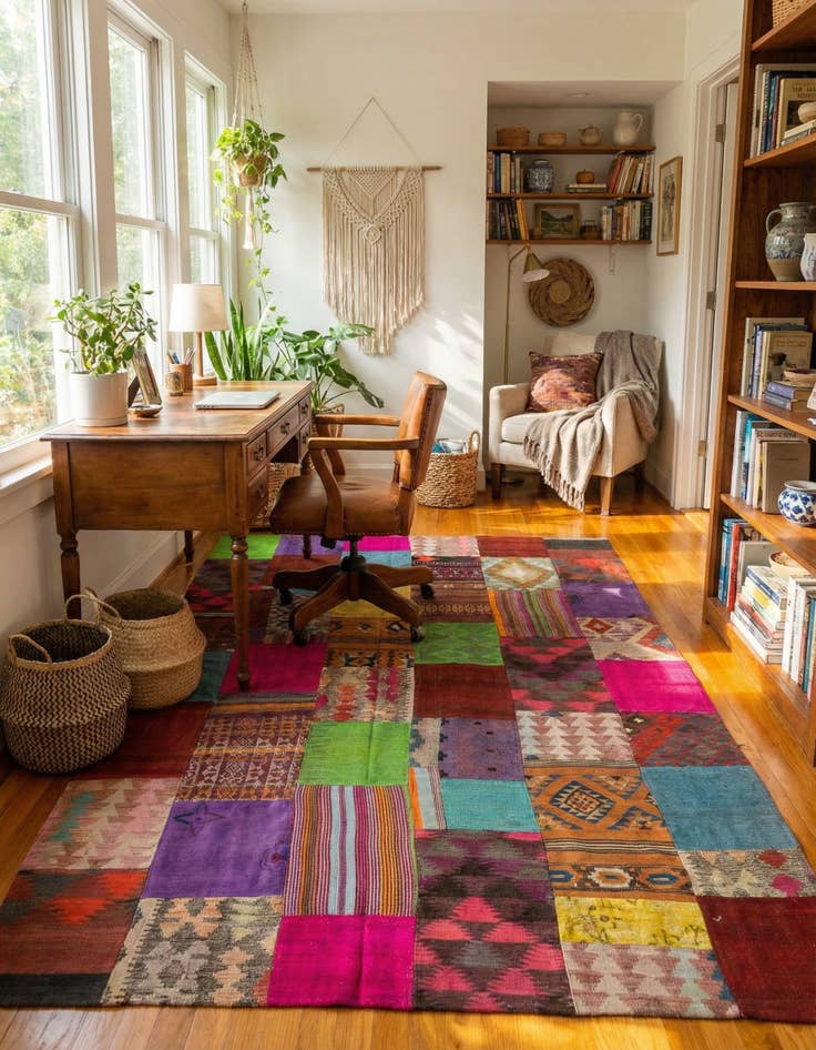 Detail image of 6' 6 x 9' 4 Hand Woven Kilim Patchwork Wool Rug