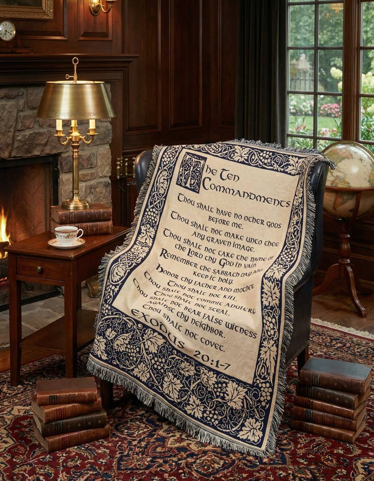 Detail image of 4' 6 x 6' Ten Commandments Natural Throw Blanket