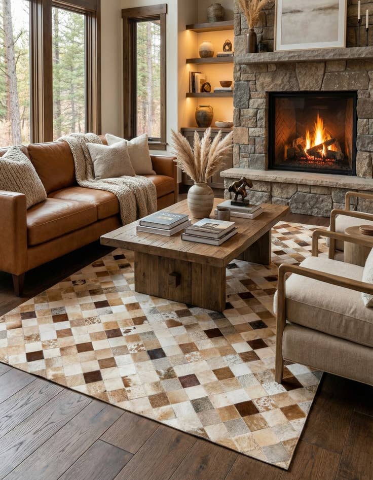 Detail image of 5' 1 x 8' 1 Cowhide Stocks Rug