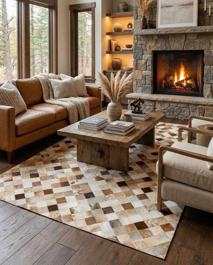 Detail image of 5' 1 x 8' 1 Cowhide Stocks Rug