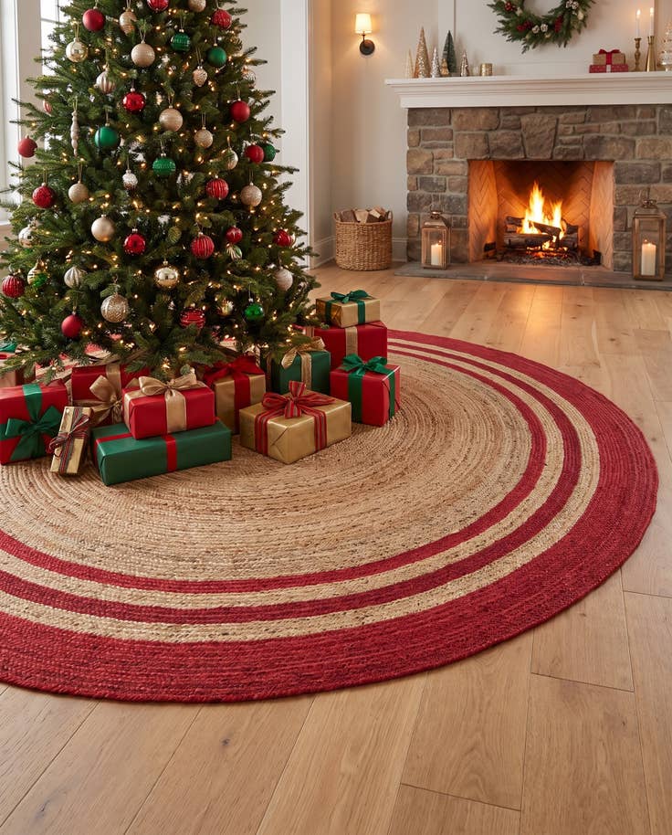 Detail image of 7' 1 x 7' 1 Hand Braided Christmas Tree Skirt