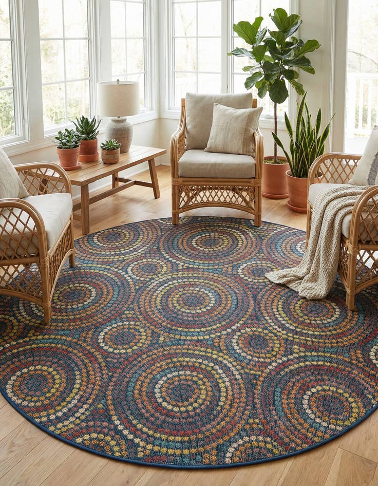 Detail image of  7' 10 x 7' 10  Washable Baja Indoor / Outdoor Round Rug