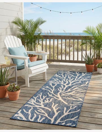 Blue Easy-Clean Coastal Indoor / Outdoor Runner Rug