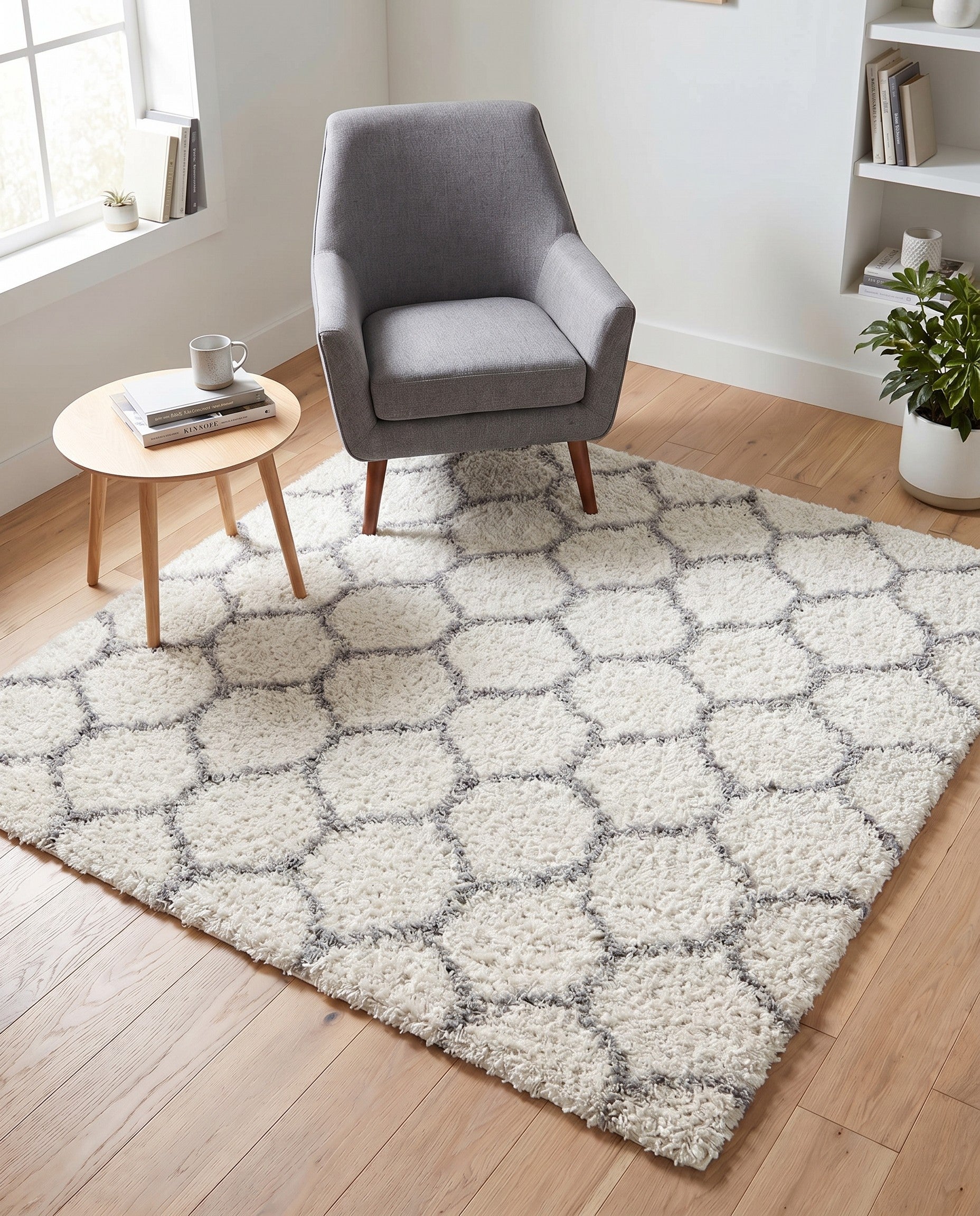 Ivory Lattice Shag Square Rug