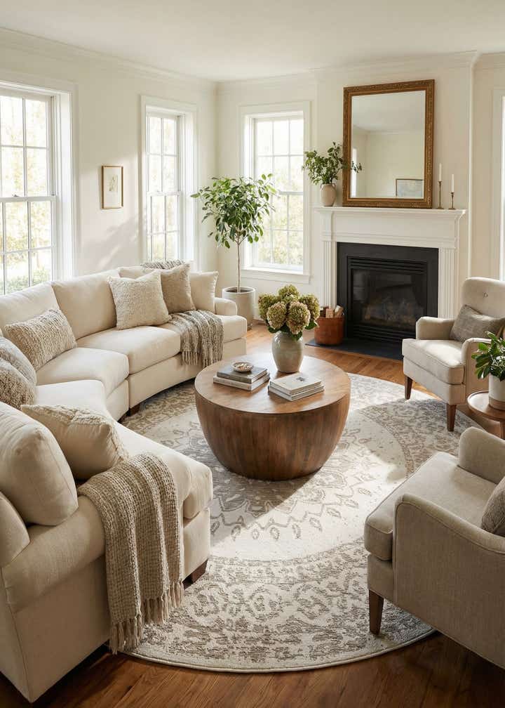 10' x 10' Easy-Clean Traditional Indoor / Outdoor Round Rug