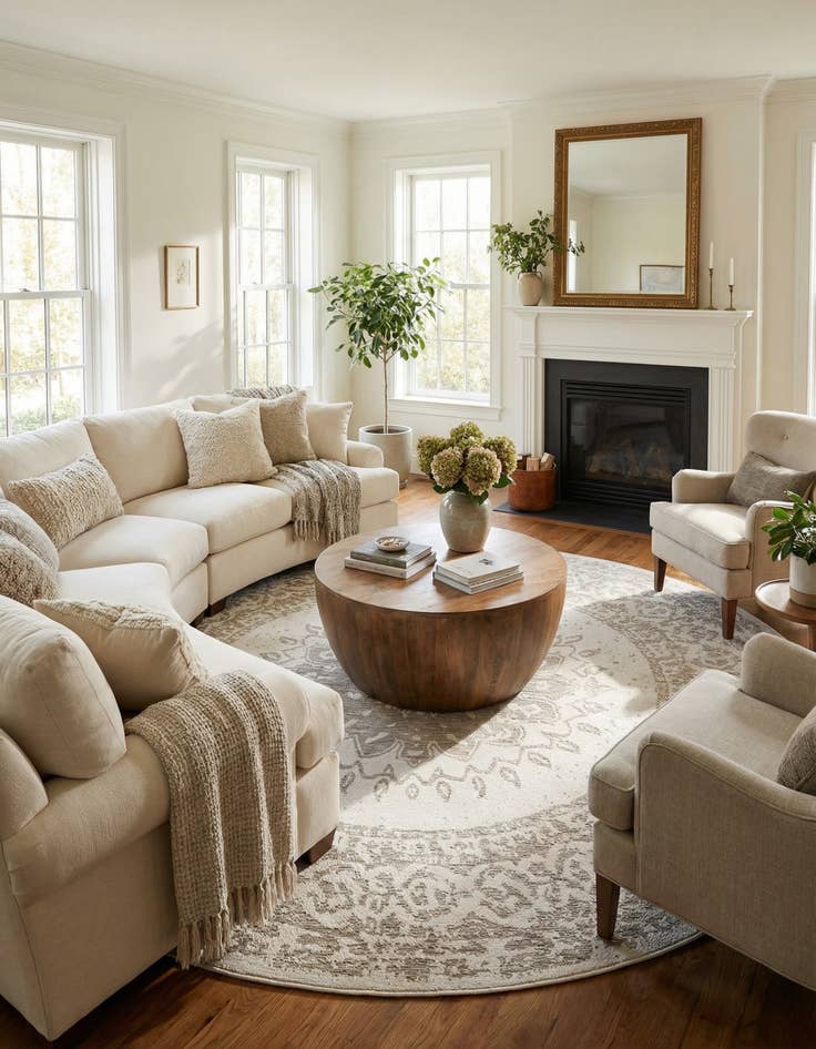 Detail image of 10' x 10' Easy-Clean Traditional Indoor / Outdoor Round Rug