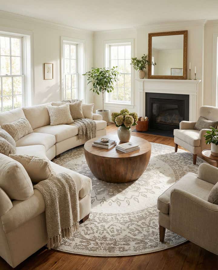 10' x 10' Easy-Clean Traditional Indoor / Outdoor Round Rug