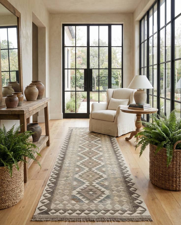Detail image of 2' 10 x 9' 8 Hand Woven Kilim Maymana Wool Runner Rug