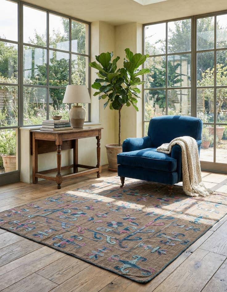 Detail image of 5' 3 x 6' 3  Hand Woven Kilim Suzani Wool Square Rug