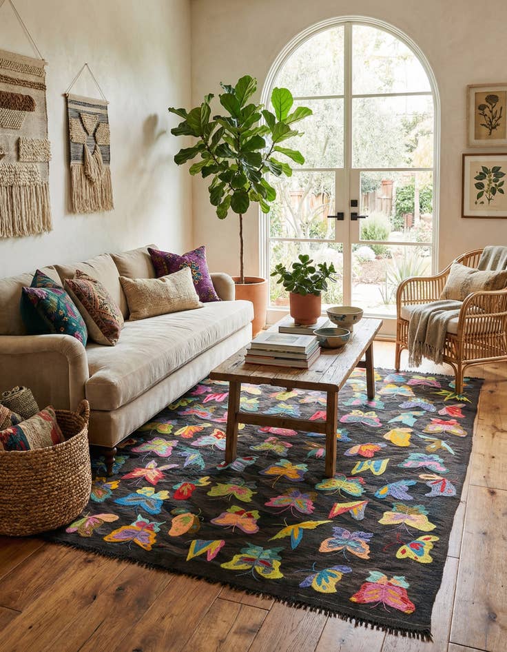 Detail image of 5' 4 x 8'  Hand Woven Kilim Suzani Wool Rug