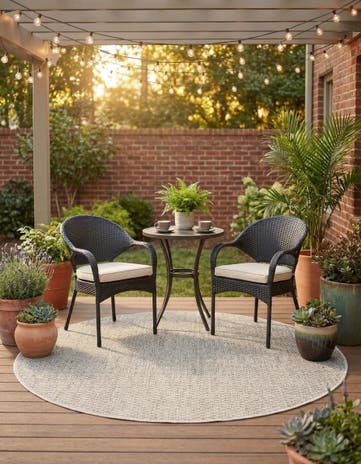 Light Gray Easy-Clean Solid Indoor / Outdoor Round Rug