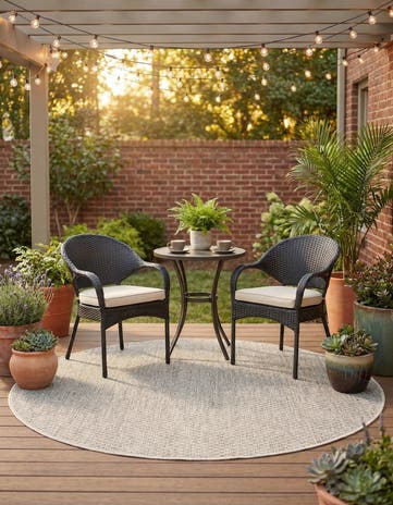 Light Gray Easy-Clean Solid Indoor / Outdoor Round Rug