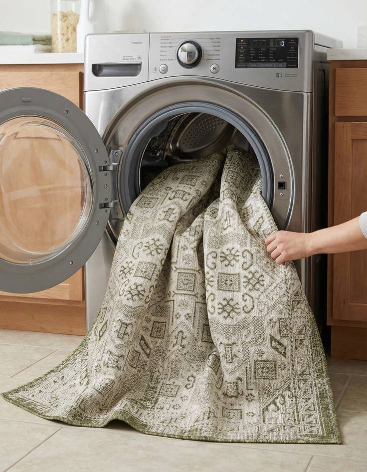 Detail image of  5' 3 x 5' 3  Washable Aztec Indoor / Outdoor Square Rug