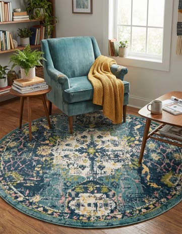 Navy Blue Charleston Round Rug
